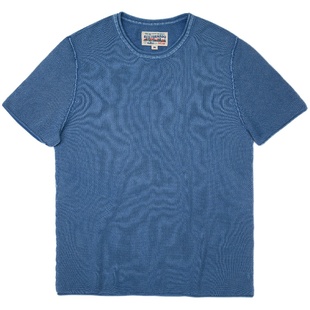 红风 复古短袖蓝染T恤剑道刺子衫宽松纯棉圆领套头针织衫男夏季