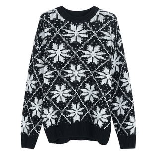 米思阳2025冬季新款复古慵懒风套头毛衣圆领宽松针织上衣女士2752