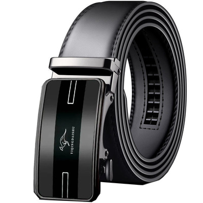 艺情袋鼠2025新款牛皮皮带自动扣光面男款爸爸百搭裤腰带真皮皮带