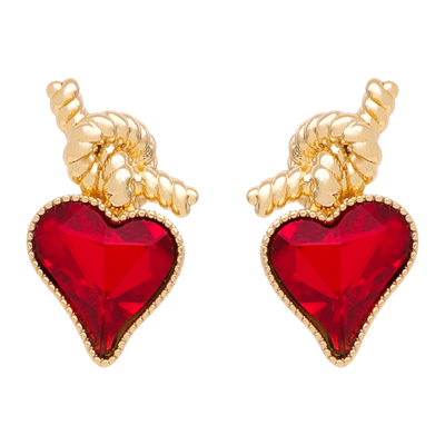 浮漾FLOAT925银红宝石爱心耳环女设计感金属打结复古桃心耳饰耳夹