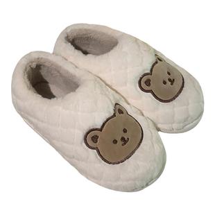 细细条 韩版ins可爱小熊全包跟棉拖鞋女冬全包跟保暖毛绒绒月子鞋