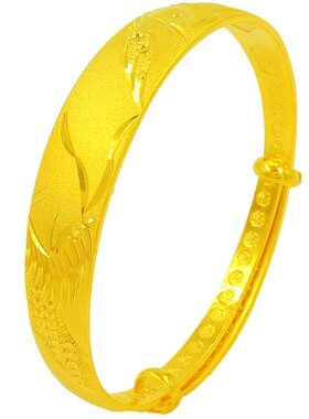 镀黄金手镯女暗扣宽面龙凤双喜久