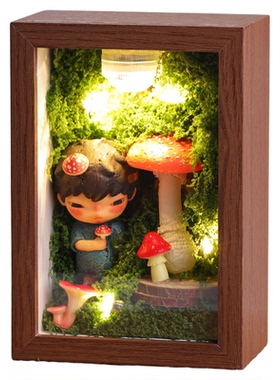 泡泡玛特小野手工造景diy相框灯光收纳展示盒创意装饰小摆件礼物