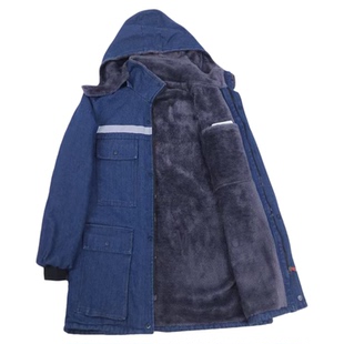冬天加绒加厚牛仔工作服男棉服焊工机修服上衣裤子电焊劳保服防烫