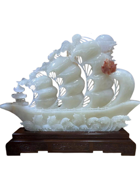 天然玉石一帆风顺摆件