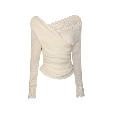 秋冬百搭设计感修身拼接收腰上衣