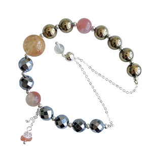 天然太赫兹黄铜矿手链女生太硅石单圈水晶手串可调节款夏季闺蜜款