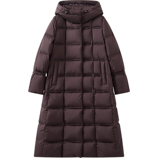 播长款绗缝连帽羽绒服女冬季宽松抗寒厚外套DDS4RD5257