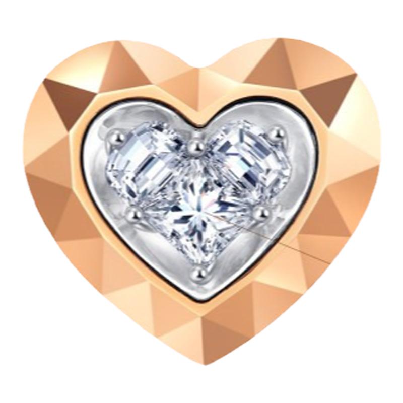 周生生Lady Heart钻石耳钉18K白红分色黄金耳饰k金耳环单只93364E