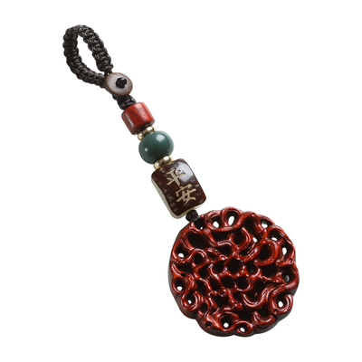 紫檀木路路通高档汽车钥匙扣挂件男女情侣复古保平安高档手机挂绳