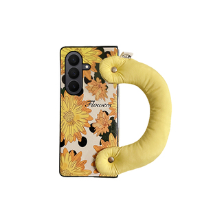 尾火虎适用于三星ztrifold手机壳三折叠英文向日葵皮纹复古文艺时尚高级感腕带女zfold7/w26/zfold5/w24/w23