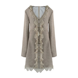 八盖pinky piggy 月光贝莉 蕾丝收腰V领连衣裙女加绒气质短裙