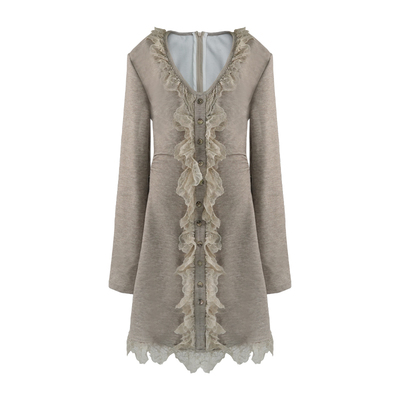 八盖pinkypiggy蕾丝V领连衣裙