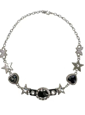 爱心星星蝴蝶气质黑色脖链水钻