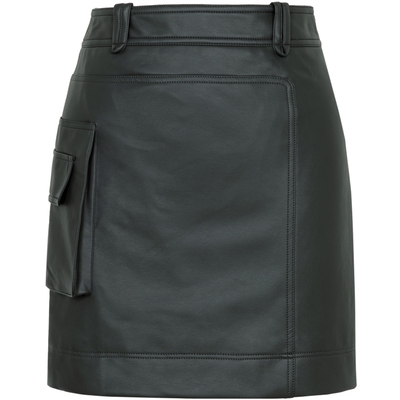 XG雪歌深灰色明线设计半身裙时尚秋季新款通勤简约皮质A字短裙女