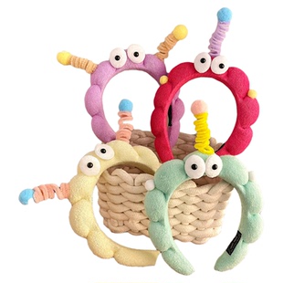 洗脸发箍女扭扭棒大眼仔可爱搞怪头箍毛绒压发高颅顶发饰发捆发卡