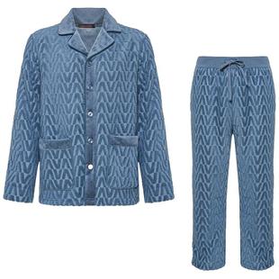 爱慕先生绒感生活保暖家居服套装男秋冬翻领开衫长袖长裤NS43K201