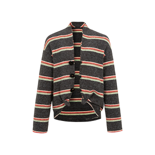 【吴昕同款】Funnel in美式复古条纹针织开衫女秋冬宽松绒感外套