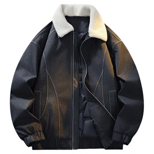 男士黑色美式保暖羽绒服男款冬季高级感毛领外套冬装夹克2025新款