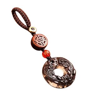 天然冰种黑曜石汽车钥匙扣挂件玉石貔貅男女钥匙链吊坠饰绳平安扣