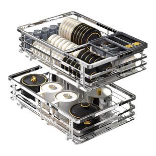 拉篮厨房橱柜304不锈钢双层抽屉式柜内加深放碗碗筷碗架内置碗篮
