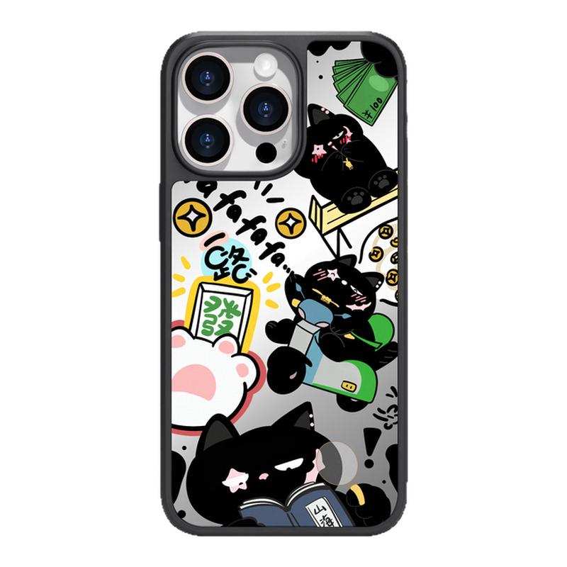 benefit一路发财开车小黑猫17适用于iphone16promax苹果15PRO镜面磁吸手机壳13新款14小米15PRO防摔三星S25