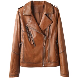 绵羊皮真皮皮衣女短款秋冬新款修身显瘦机车外套轻奢帅气欧美上衣