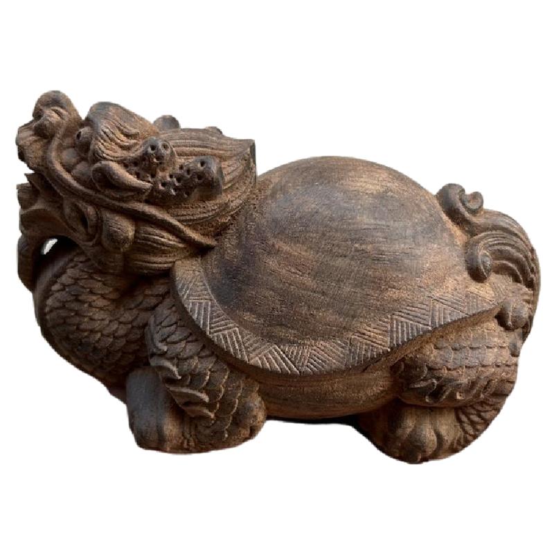 越南沉香木雕素面龙龟手把件工艺饰品男文玩雕刻摆件瑞兽随身盘玩