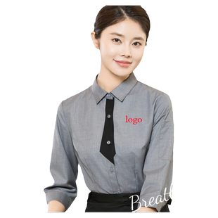 餐饮服务员工作服夏季女餐厅咖啡奶茶火锅酒店工装七分袖衬衫定制