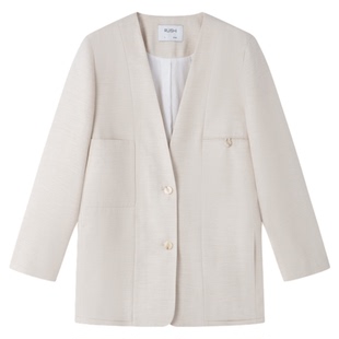 RUISHI芮时“静智识光”V领羊毛混纺经典廓形休闲西装外套女春夏