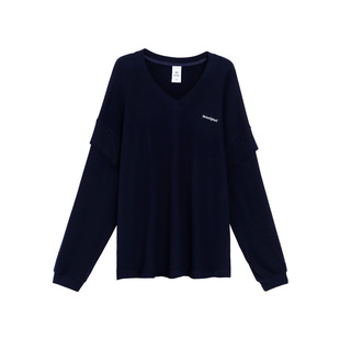 TurnSignal时尚v领长袖T恤女2026新款复古宽松休闲可内搭上衣春秋
