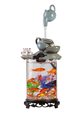 流水生财鱼缸摆件桌面招财装饰品