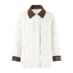 秋水伊人格子拼接羽绒服女2025冬季新款通勤气质简约宽松保暖外套