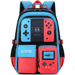 爱迪生小学生3-6年级书包轻便大容量减负儿童双肩包撞色夜光游戏