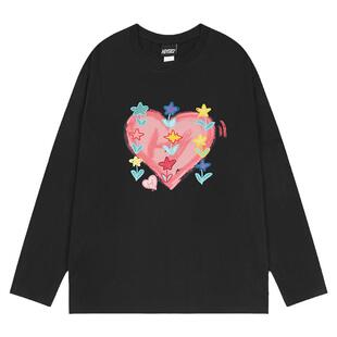 春秋新款黑色长袖T恤男女韩版宽松内搭oversize高街t恤打底衫上衣