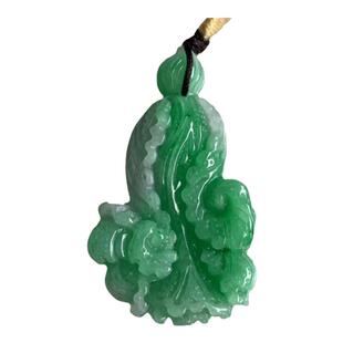 缅甸玉缅甸天然A货翡翠吊坠正阳绿辣绿白菜吊坠百财挂件一物一证
