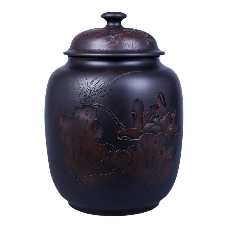 建水紫陶中号浮雕大茶缸散茶6斤