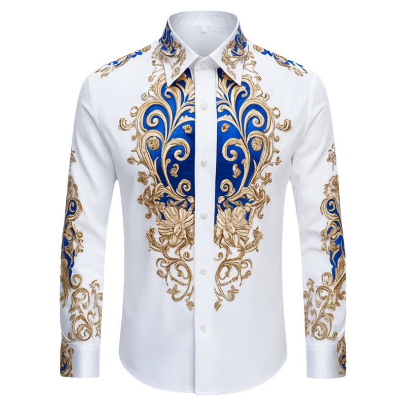 Flip collar slim fit button printed shirt翻领修身系扣印花t恤