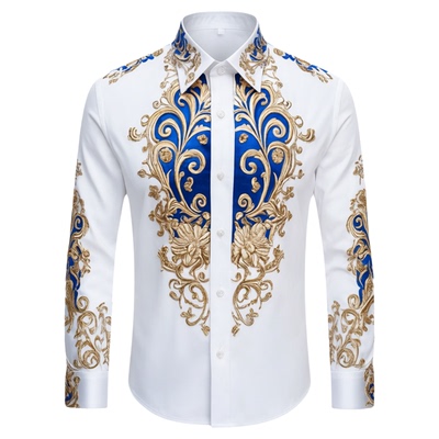 Flip collar slim fit button printed shirt翻领修身系扣印花t恤