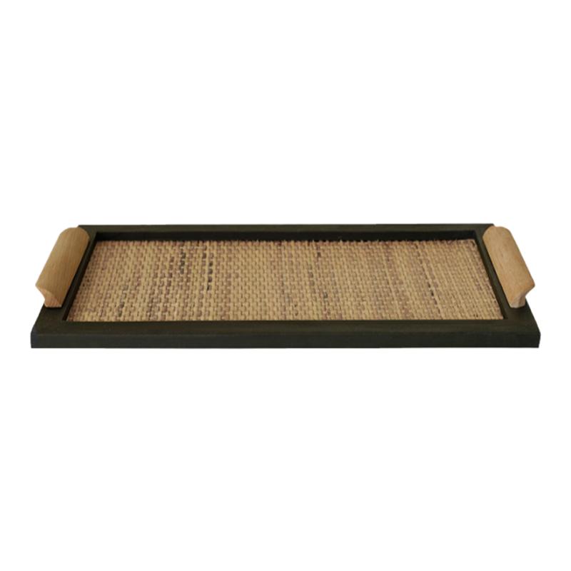 木质藤编托盘复古茶盘摆件栗石