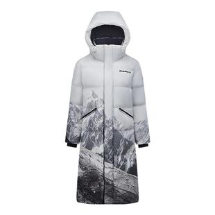 波司登奥莱冬男女同款水墨山水时尚运动雪山图案长款连帽厚羽绒服