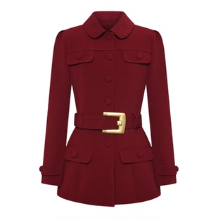 Maison Wester25秋季 金色卡扣西装外套优雅绛紫纯色简约短裤