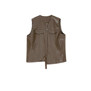 大码女装pu皮马甲女士宽松无袖背心叠穿坎肩2025新款秋冬胖mm外套