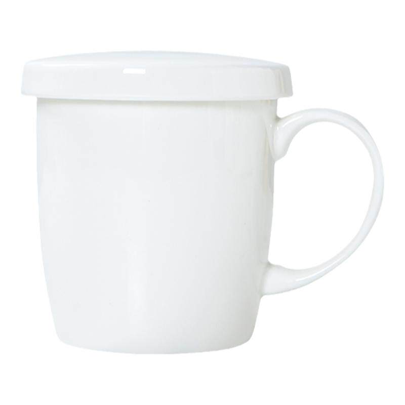景德镇陶瓷杯家用简约纯白色杯子带盖马克杯瓷水杯骨瓷奶杯水杯