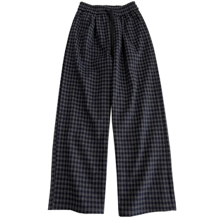 大码300斤复古高腰百搭直筒休闲裤男女秋冬宽松加绒保暖格子长裤