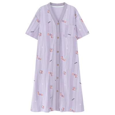 纯棉带胸垫短袖V领睡裙可外穿夏