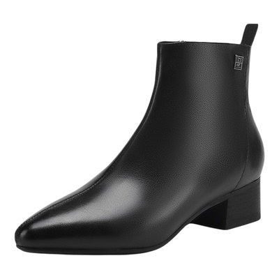 星期六真皮小羊皮高跟短靴女2025