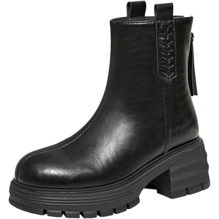 TATA他她靴子2026春季新款时装靴百搭女鞋休闲靴黑色短靴CFJ02DD5