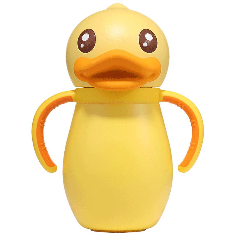 B.Duck小黄鸭儿童保温杯带吸管男女学生水壶幼儿园水杯316不锈钢