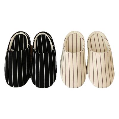 细细条简约条纹棉麻拖鞋男女